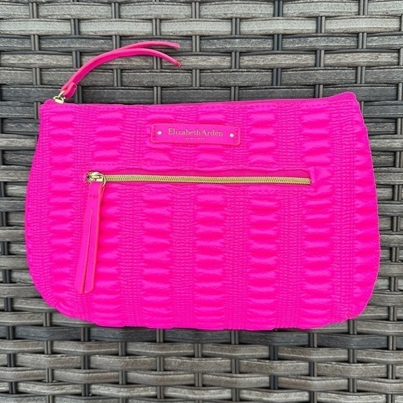 Elizabeth Arden Hot Pink Ruched Cosmetic Case - Picture 1 of 16